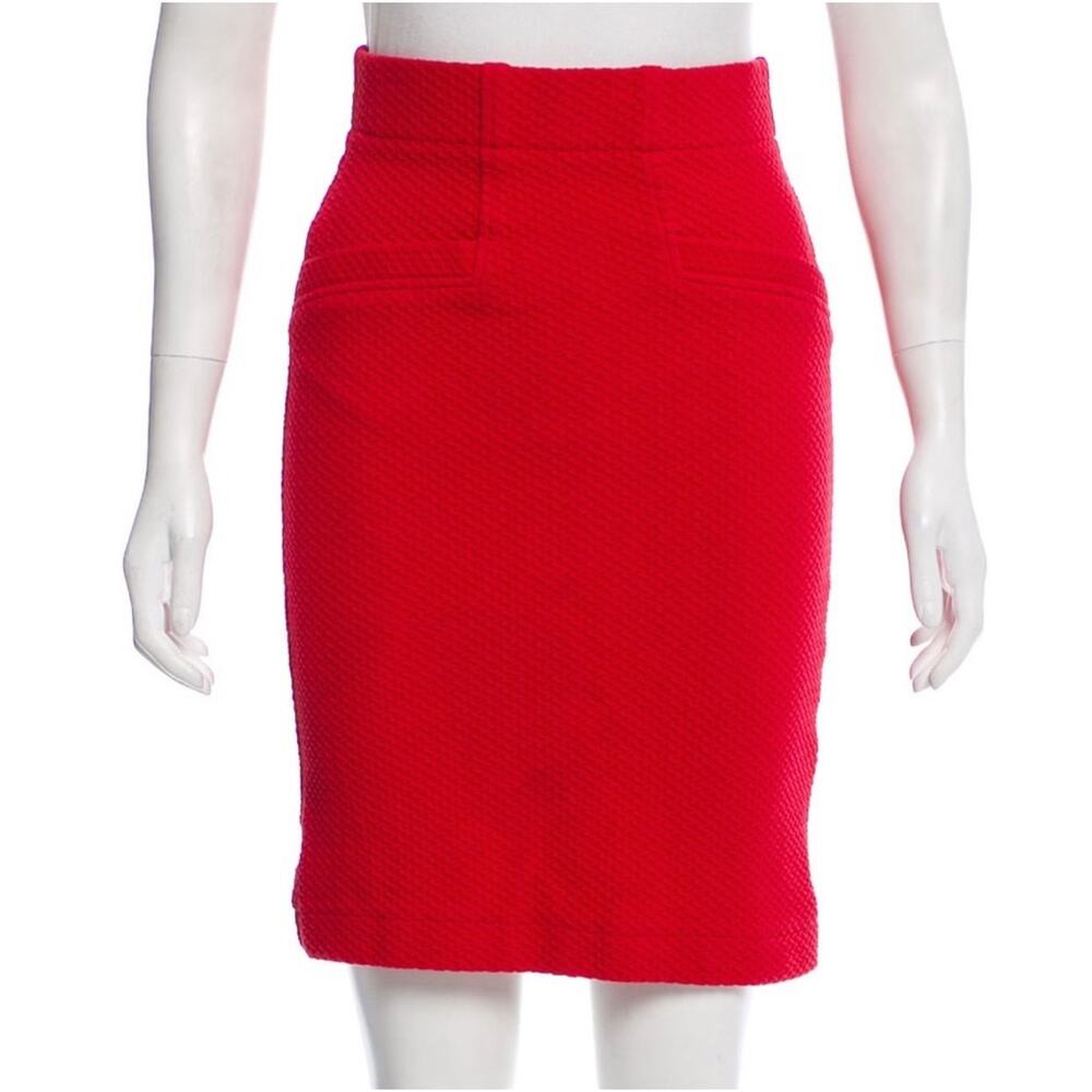 Ganni Womens red textured high waist pencil skirt, thick jersey, size small